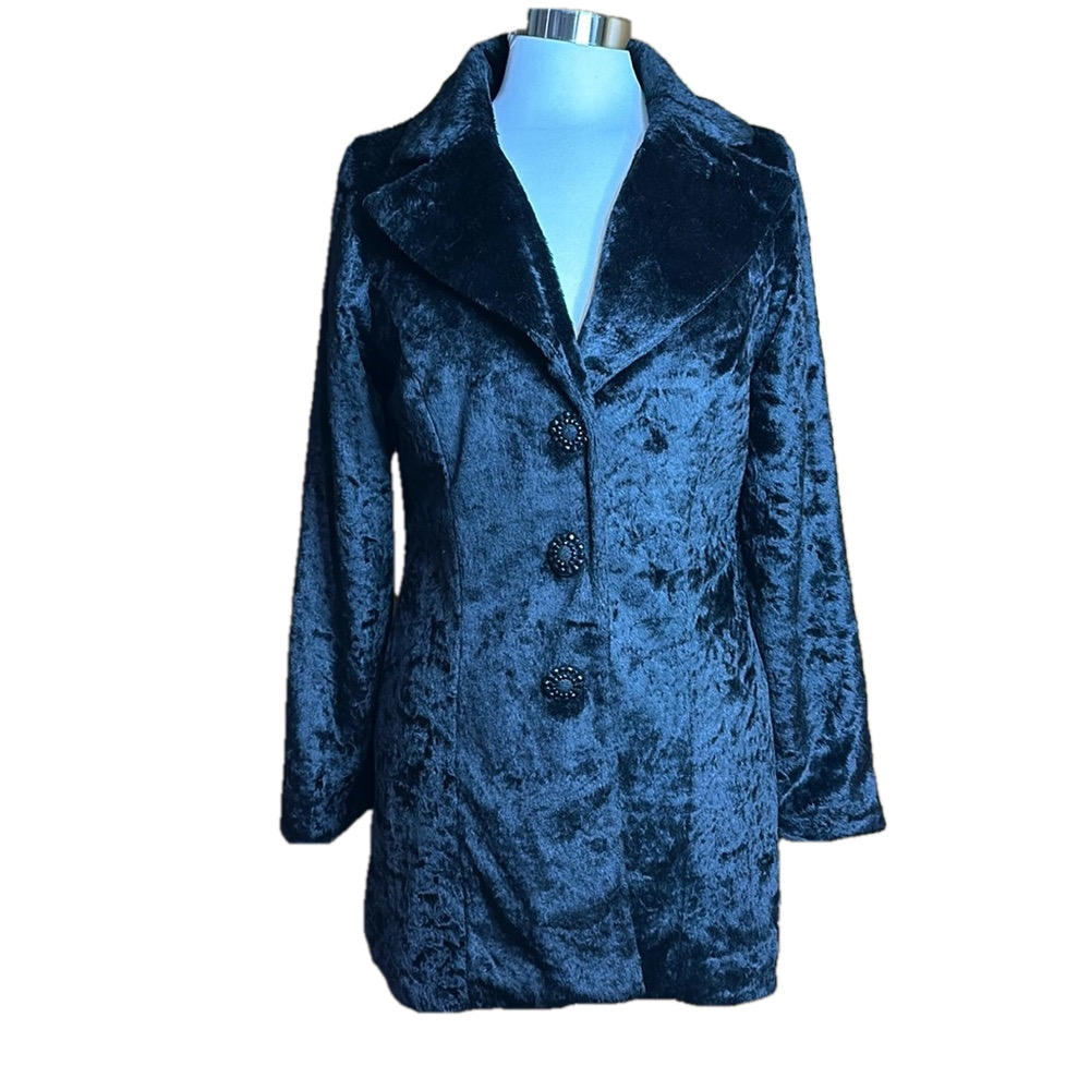 Ivy Jane Faux Fur Black Jacket Size M Mid-Length Structured Buttoned - EUC